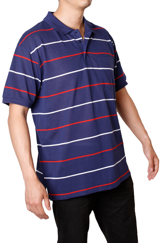 Striped Pique Polo T-Shirt with Polo Collar (65% Cotton, 35% Polyester)