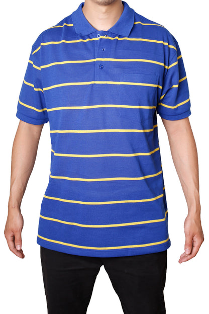 Striped Pique Polo Regular Fit T-Shirt with Polo Collar (65% Cotton, 35% Polyester)