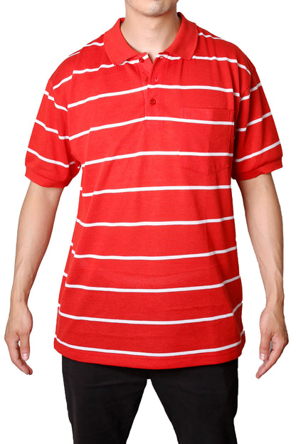 Striped Pique Polo Regular Fit T-Shirt with Polo Collar (65% Cotton, 35% Polyester)