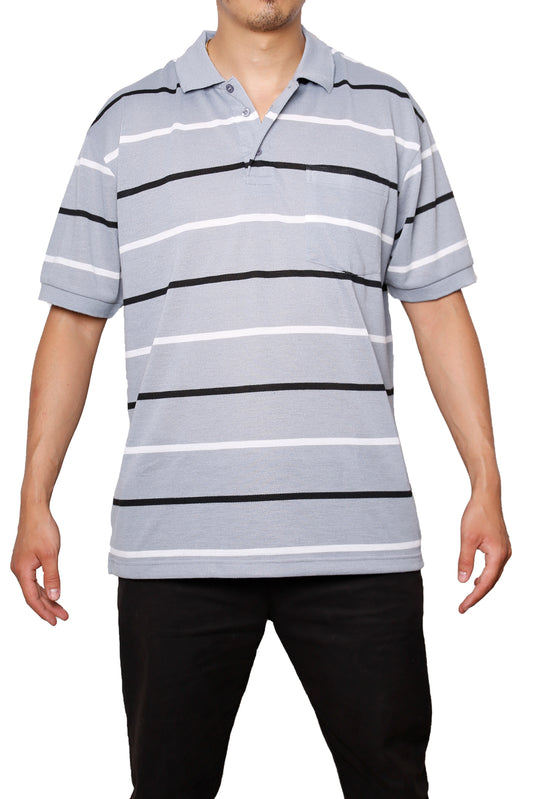 Striped Pique Polo T-Shirt Short Sleeve (65% Cotton, 35% Polyester)