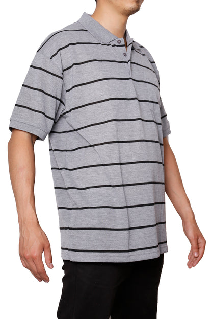 Striped Pique Polo Regular Fit T-Shirt with Polo Collar (65% Cotton, 35% Polyester)