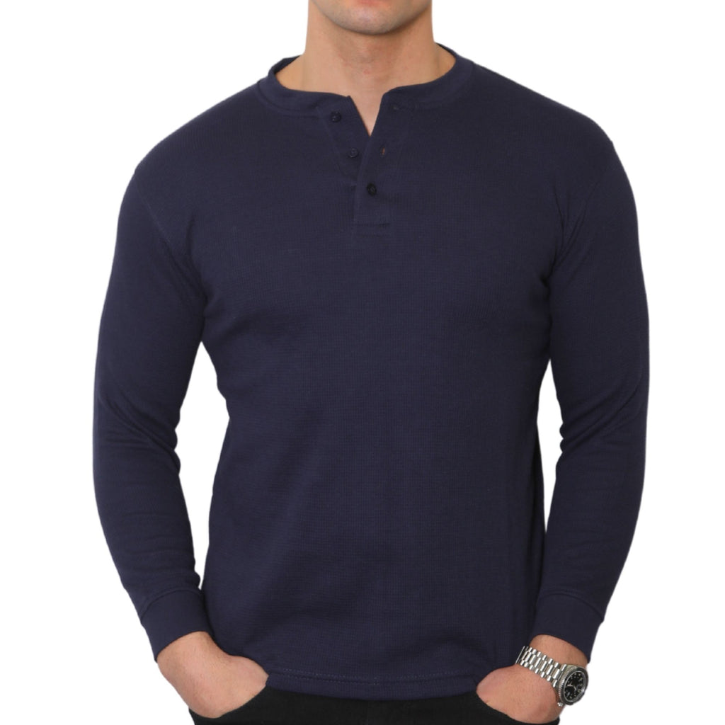 Mens Henley Long Sleeve Thermal T Shirt Top Grandad Neck waffle net shirt 2208-A