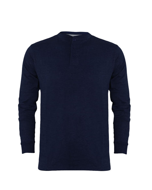 Mens Tshirt Long Sleeve Single Jersey Henley T-Shirt with Grandad Collar