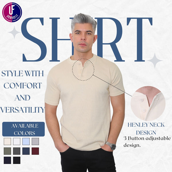 Men's Short Sleeve Henley T-Shirt Waffle Knit Grandad neck M-3XL UrbanFit (2310)