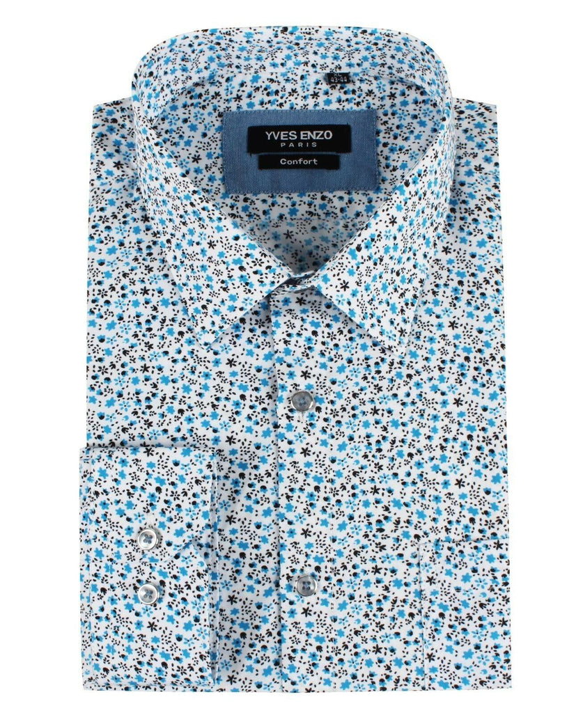 Blue Floral Print Regular Fit Shirt