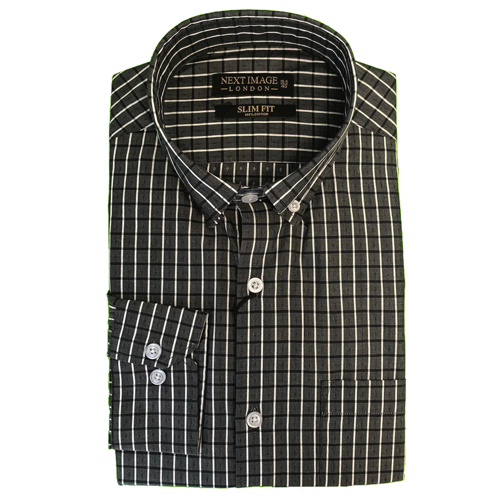 Black Check Next Image Slim Fit Shirt