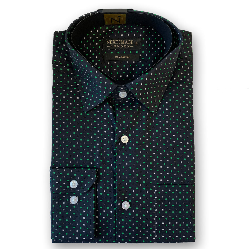 Black with White/Green Polka Dot Regular Fit Shirt