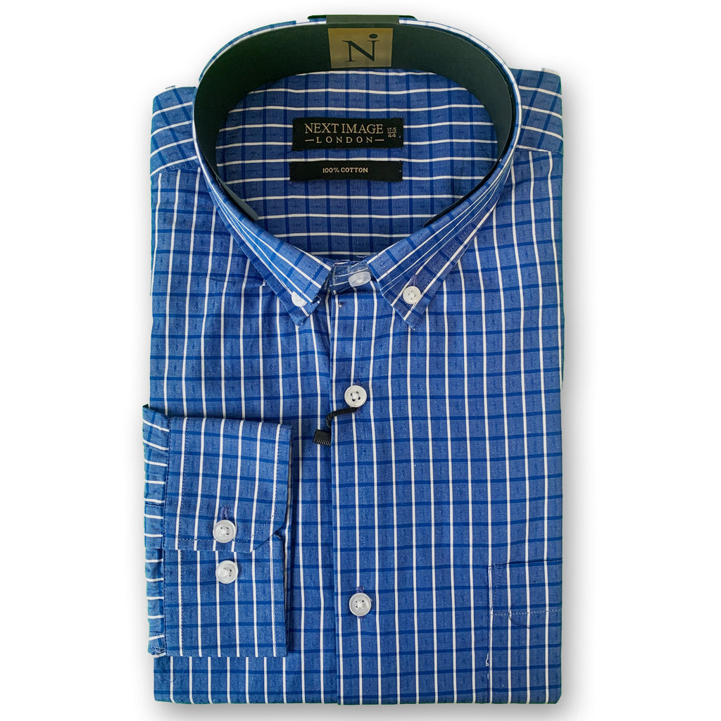 Blue Check Next Image Slim Fit Shirt