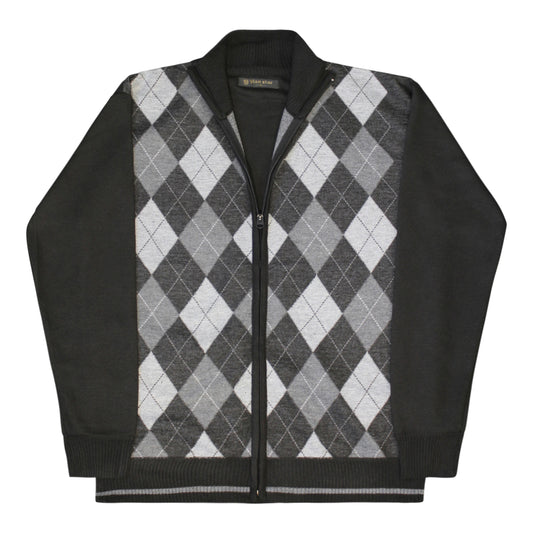 Black Argyle Full-Zip Jumper