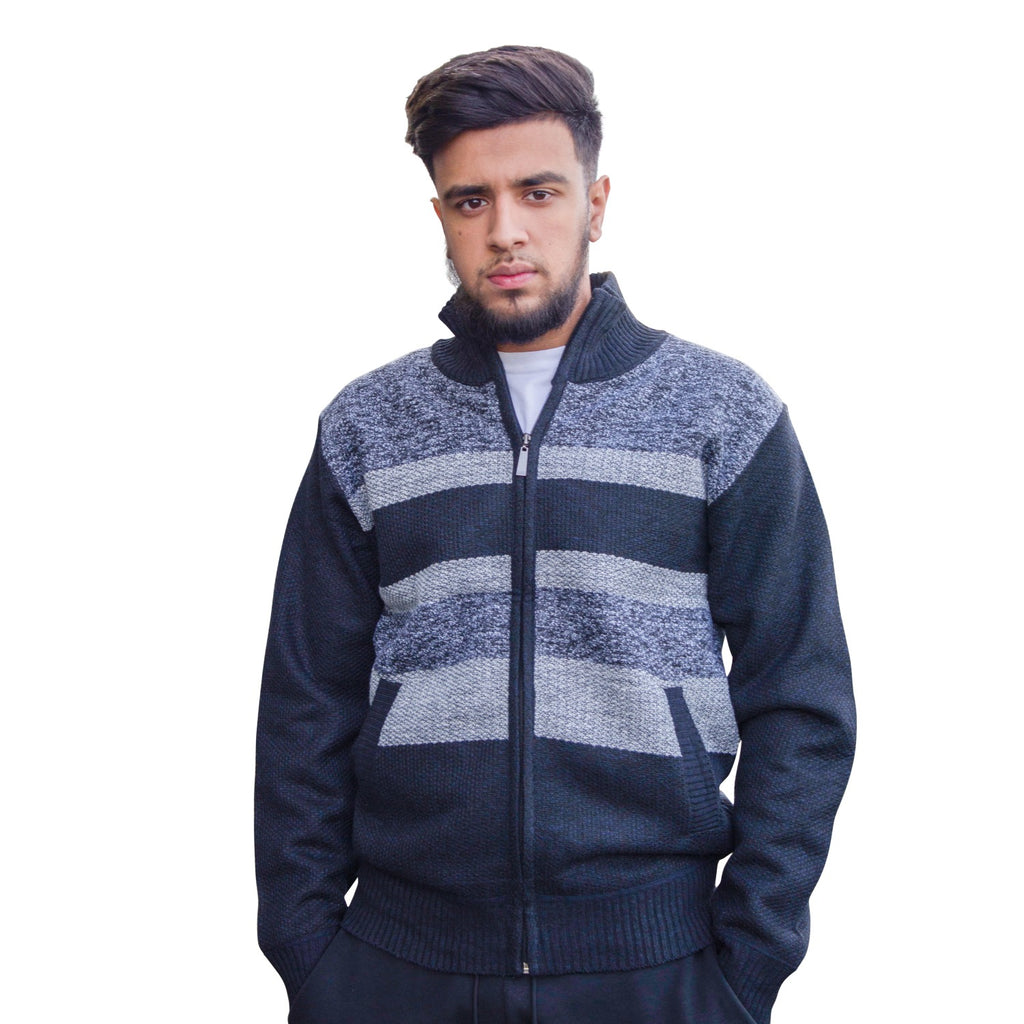 Black Striped Full-Zip Fleece Jumper