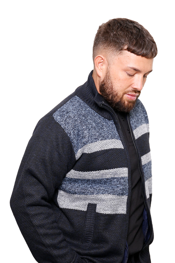 Black Striped Full-Zip Jumper