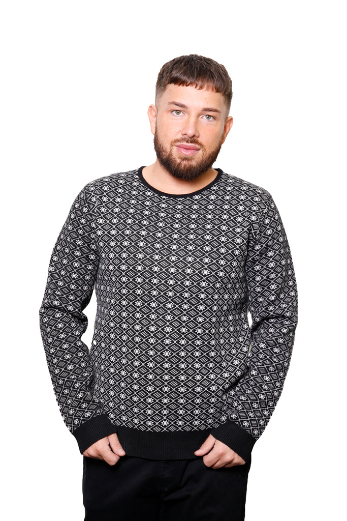 Black Diamond Pattern Crew Neck Jumper