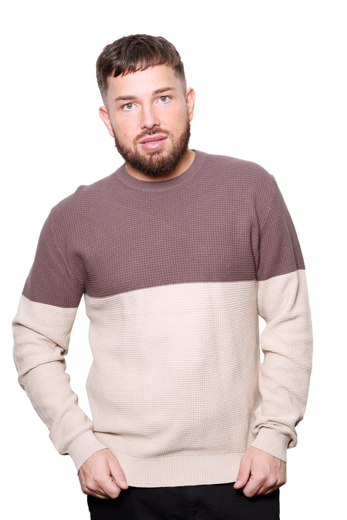 Brown Two-Tone Crew Neck Jumper