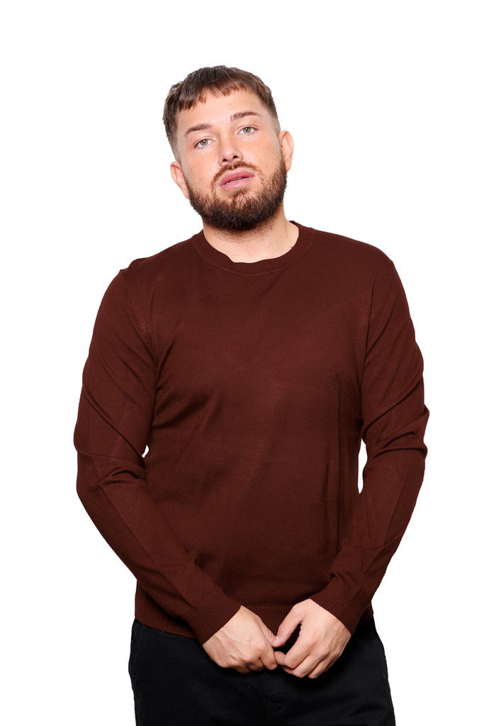 Brown Viscose/Acrylic Crew Neck Jumper