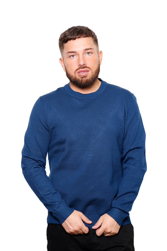 Blue Viscose Crew Neck Jumper