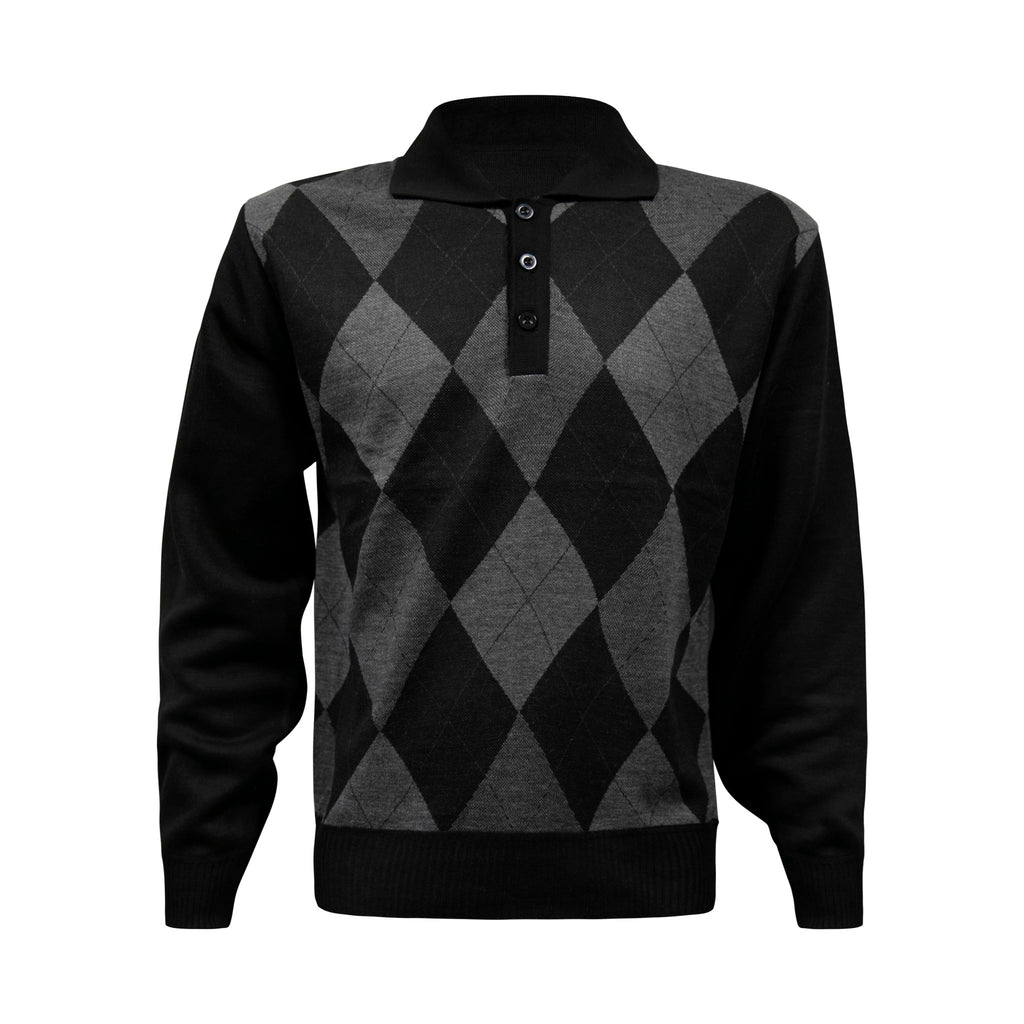 Black Argyle Button-Up Jumper