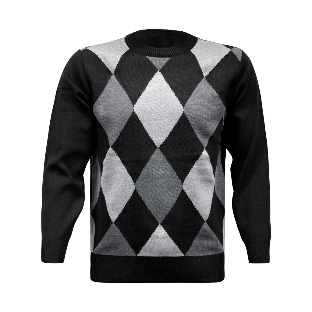 Black Argyle Crew Neck Jumper